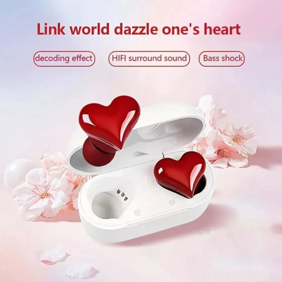 Heart Shaped True Wireless Earbuds Bluetooth 5.3 Headphones Earphones Headset - Picture 8 of 12